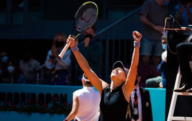 Mandatory Credit: Photo by Rob Prange Shutterstock (11888286z) Paula Badosa of Spain after winning her quarter final match at the 2021 Mutua Madrid Open WTA, Tennis Damen 1000 tournament Mutua Madrid Open, Tennis, La Caja Magica, Madrid, Spain - 05 May 2021 Mutua Madrid Open, Tennis, La Caja Magica, Madrid, Spain - 05 May 2021  Copyright: xRobxPrange Shutterstockx 11888286z