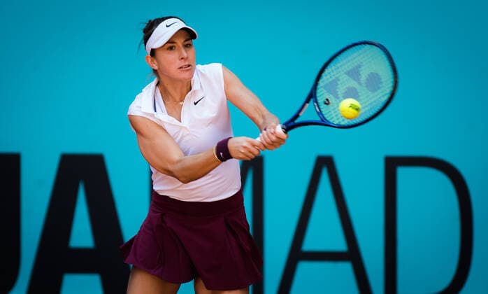 May 5, 2021, MADRID, MADRID, SPAIN: Belinda Bencic of Switzerland in action during her quarter final match at the 2021 Mutua Madrid Open WTA, Tennis Damen 1000 tournament against Paula Badosa of Spain MADRID SPAIN - ZUMAa181 20210505_zaa_a181_064 Copyright: xRobxPrangex