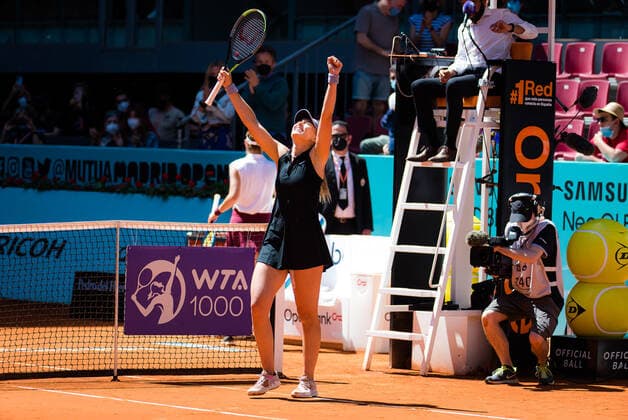 May 5, 2021, MADRID, MADRID, SPAIN: Paula Badosa of Spain after winning her quarter final match at the 2021 Mutua Madrid Open WTA, Tennis Damen 1000 tournament against Belinda Bencic of Switzerland MADRID SPAIN - ZUMAa181 20210505_zaa_a181_073 Copyright: xRobxPrangex