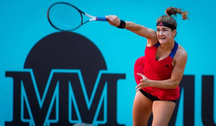 Mandatory Credit: Photo by Rob Prange Shutterstock (11888286cd) Karolina Muchova of the Czech Republic in action during the quarter-finals of the 2021 Mutua Madrid Open WTA, Tennis Damen 1000 tournament Mutua Madrid Open, Tennis, La Caja Magica, Madrid, Spain - 05 May 2021 Mutua Madrid Open, Tennis, La Caja Magica, Madrid, Spain - 05 May 2021  Copyright: xRobxPrange Shutterstockx 11888286cd