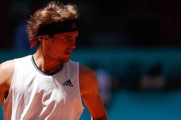 May 5, 2021, MADRID, MADRID, SPAIN: Alexander Zverev of Germany in action during his Men s Singles match, round of 32, against Kei Nishikori of Japan on the ATP, Tennis Herren Masters 1000 - Mutua Madrid Open 2021 at La Caja Magica on May 5, 2021 in Madrid, Spain. MADRID SPAIN - ZUMAa181 20210505_zaa_a181_158 Copyright: xOscarxJ.xBarrosox