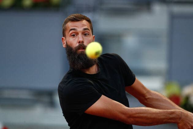 May 5, 2021, MADRID, MADRID, SPAIN: Benoit Paire of France in action during his Men s Singles match, round of 32, against Stefanos Tsitsipas of Greece on the ATP, Tennis Herren Masters 1000 - Mutua Madrid Open 2021 at La Caja Magica on May 5, 2021 in Madrid, Spain. MADRID SPAIN - ZUMAa181 20210505_zaa_a181_261 Copyright: xOscarxJ.xBarrosox