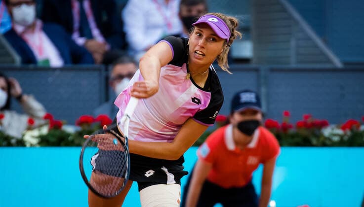 May 5, 2021, MADRID, MADRID, SPAIN: Elise Mertens of Belgium in action during the quarter-finals of the 2021 Mutua Madrid Open WTA, Tennis Damen 1000 tournament against Aryna Sabalenka of Belarus MADRID SPAIN - ZUMAa181 20210505_zaa_a181_307 Copyright: xRobxPrangex