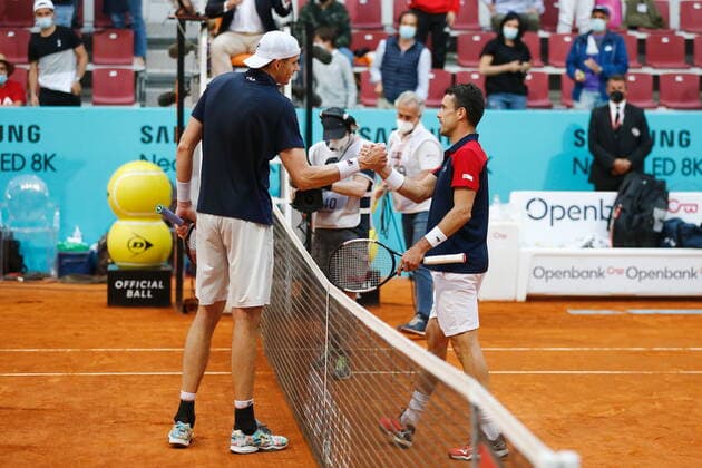 (L-R) John Isner (USA), Roberto Bautista Agut (ESP), MAY 5, 2021 - Tennis : John Isner of USA and Roberto Bautista Agut after singles 2nd round match on the ATP, Tennis Herren Masters 1000 Mutua Madrid Open tennis tournament at the Caja Magica in Madrid, Spain. Noxthirdxpartyxsales  (0117103689st)