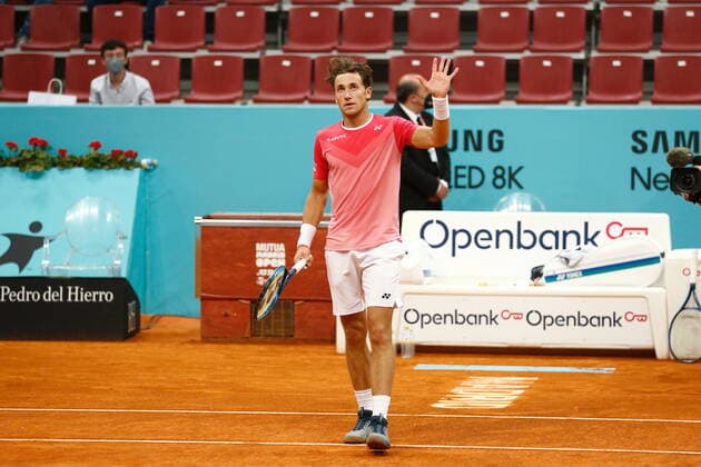 Casper Ruud (NOR), MAY 5, 2021 - Tennis : Casper Ruud of Norwey celebrate after winning singles 2nd round match against Yoshihito Nishioka of Japan on the ATP, Tennis Herren Masters 1000 Mutua Madrid Open tennis tournament at the Caja Magica in Madrid, Spain. Noxthirdxpartyxsales  (0117103713st)
