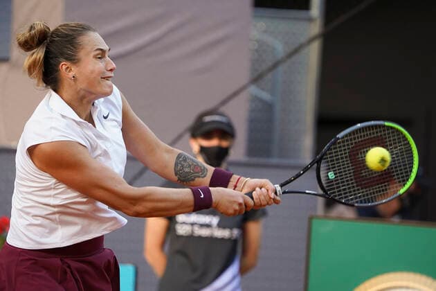 Mutua Madrid Open - Day Seven Aryna Sabalenka of Belarus in action during her quarterfinal match against Elise Mertens of Belgium during day seven of the Mutua Madrid Open at La Caja Magicaon May 05, 2021 in Madrid, Spain. Madrid Spain gonzalez-notitle210505_npRbn  Copyright: xOscarxGonzalezx