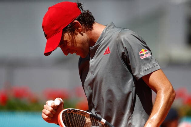 May 6, 2021, MADRID, MADRID, SPAIN: Dominic Thiem of Austria in action during his Men s Singles match, round of 16, against Alex de Minaur of Australia on the ATP, Tennis Herren Masters 1000 - Mutua Madrid Open 2021 at La Caja Magica on May 6, 2021 in Madrid, Spain. MADRID SPAIN - ZUMAa181 20210506_zaa_a181_001 Copyright: xOscarxJ.xBarrosox