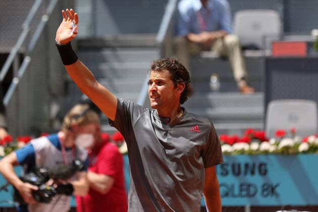 May 6, 2021, MADRID, MADRID, SPAIN: Dominic Thiem of Austria in action during his Men s Singles match, round of 16, against Alex de Minaur of Australia on the ATP, Tennis Herren Masters 1000 - Mutua Madrid Open 2021 at La Caja Magica on May 6, 2021 in Madrid, Spain. MADRID SPAIN - ZUMAa181 20210506_zaa_a181_018 Copyright: xOscarxJ.xBarrosox