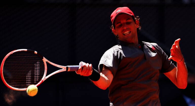 May 6, 2021, MADRID, MADRID, SPAIN: Dominic Thiem of Austria in action during his Men s Singles match, round of 16, against Alex de Minaur of Australia on the ATP, Tennis Herren Masters 1000 - Mutua Madrid Open 2021 at La Caja Magica on May 6, 2021 in Madrid, Spain. MADRID SPAIN - ZUMAa181 20210506_zaa_a181_020 Copyright: xOscarxJ.xBarrosox