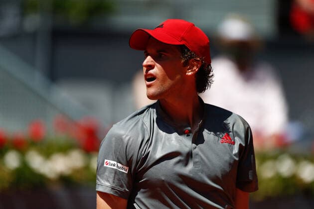 May 6, 2021, MADRID, MADRID, SPAIN: Dominic Thiem of Austria in action during his Men s Singles match, round of 16, against Alex de Minaur of Australia on the ATP, Tennis Herren Masters 1000 - Mutua Madrid Open 2021 at La Caja Magica on May 6, 2021 in Madrid, Spain. MADRID SPAIN - ZUMAa181 20210506_zaa_a181_023 Copyright: xOscarxJ.xBarrosox
