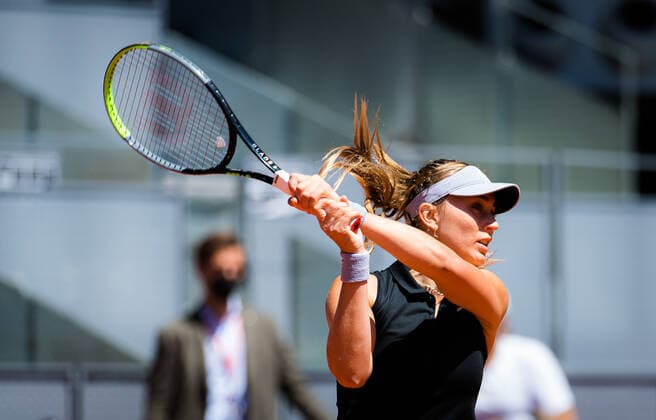 May 6, 2021, MADRID, MADRID, SPAIN: Paula Badosa of Spain in action during the semi-final of the 2021 Mutua Madrid Open WTA, Tennis Damen 1000 tournament against Ashleigh Barty of Australia MADRID SPAIN - ZUMAa181 20210506_zaa_a181_026 Copyright: xRobxPrangex