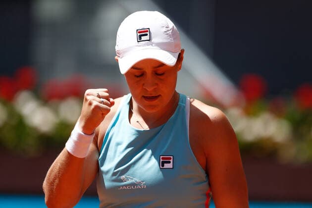May 6, 2021, MADRID, MADRID, SPAIN: Ashleigh Barty of Australia in action during her Women s Singles match, Semifinals, against Paula Badosa of Spain on the WTA, Tennis Damen 1000 - Mutua Madrid Open 2021 at La Caja Magica on May 6, 2021 in Madrid, Spain. MADRID SPAIN - ZUMAa181 20210506_zaa_a181_087 Copyright: xOscarxJ.xBarrosox