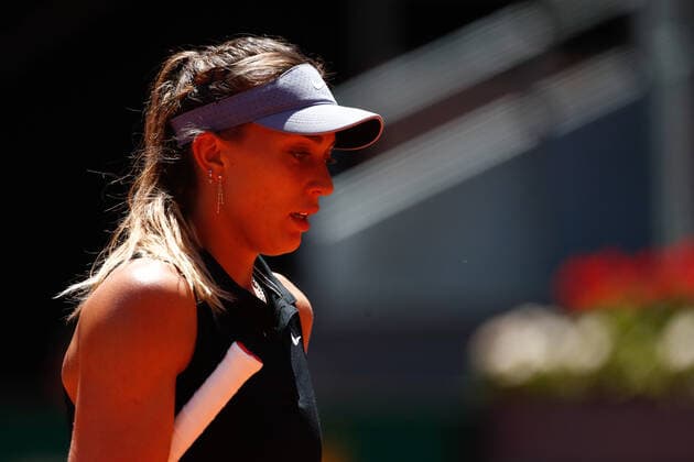 May 6, 2021, MADRID, MADRID, SPAIN: Paula Badosa of Spain in action during her Women s Singles match, Semifinals, against Ashleigh Barty of Australia on the WTA, Tennis Damen 1000 - Mutua Madrid Open 2021 at La Caja Magica on May 6, 2021 in Madrid, Spain. MADRID SPAIN - ZUMAa181 20210506_zaa_a181_090 Copyright: xOscarxJ.xBarrosox