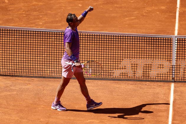 May 6, 2021, MADRID, MADRID, SPAIN: Rafael Nadal of Spain in action during his Men s Singles match, round of 16, against Alexei Popyrin of Australia on the ATP, Tennis Herren Masters 1000 - Mutua Madrid Open 2021 at La Caja Magica on May 6, 2021 in Madrid, Spain. MADRID SPAIN - ZUMAa181 20210506_zaa_a181_123 Copyright: xOscarxJ.xBarrosox
