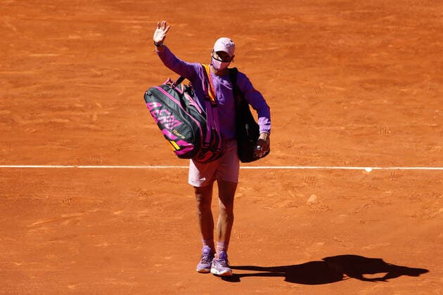 May 6, 2021, MADRID, MADRID, SPAIN: Rafael Nadal of Spain in action during his Men s Singles match, round of 16, against Alexei Popyrin of Australia on the ATP, Tennis Herren Masters 1000 - Mutua Madrid Open 2021 at La Caja Magica on May 6, 2021 in Madrid, Spain. MADRID SPAIN - ZUMAa181 20210506_zaa_a181_129 Copyright: xOscarxJ.xBarrosox