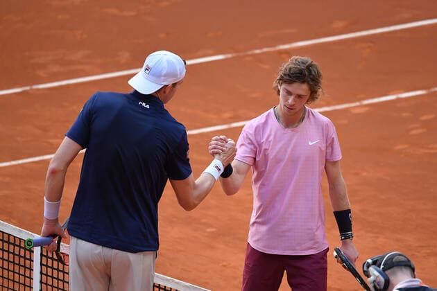 John Isner (USA) vs Andrey Rublev (Rus) TENNIS : Mutua Madrid Open - 06 05 2021 AntoineCouvercelle Panoramic 