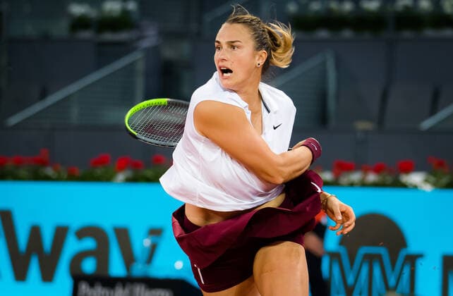 May 6, 2021, MADRID, MADRID, SPAIN: Aryna Sabalenka of Belarus in action during the semi-final of the 2021 Mutua Madrid Open WTA, Tennis Damen 1000 tournament against Anastasia Pavlyuchenkova of Russia MADRID SPAIN - ZUMAa181 20210506_zaa_a181_158 Copyright: xRobxPrangex