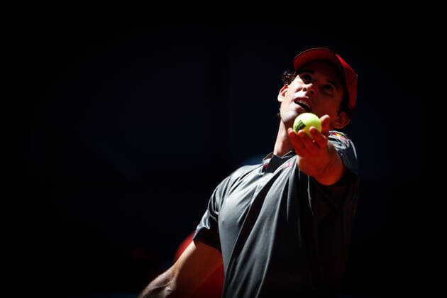 May 6, 2021, MADRID, MADRID, SPAIN: Dominic Thiem of Austria in action during his Men s Singles match, round of 16, against Alex de Minaur of Australia on the ATP, Tennis Herren Masters 1000 - Mutua Madrid Open 2021 at La Caja Magica on May 6, 2021 in Madrid, Spain. MADRID SPAIN - ZUMAa181 20210506_zaa_a181_244 Copyright: xOscarxJ.xBarrosox