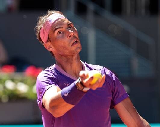 Rafael Nadal, Spain, during Mutua Madrid Open Tennis 2021 match. May 6, 2021. (2021050631)