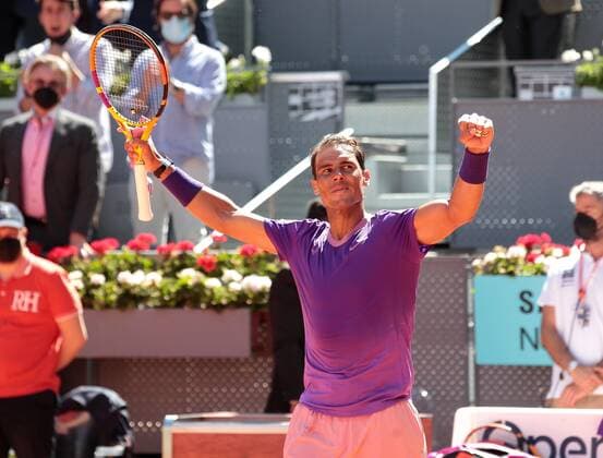 Rafael Nadal, Spain, during Mutua Madrid Open Tennis 2021 match. May 6, 2021. (2021050633)