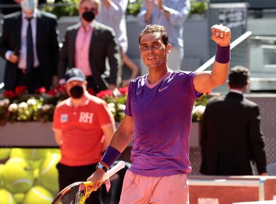 Rafael Nadal, Spain, during Mutua Madrid Open Tennis 2021 match. May 6, 2021. (2021050635)