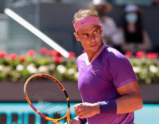 Rafael Nadal, Spain, during Mutua Madrid Open Tennis 2021 match. May 6, 2021. (2021050636)