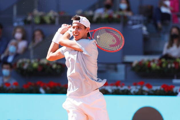 Alexei Popyrin (AUS), MAY 6, 2021 - Tennis : Alexei Popyrin of Australia during singles round of 16 match against Rafael Nadal of Spain on the ATP, Tennis Herren Masters 1000 Mutua Madrid Open tennis tournament at the Caja Magica in Madrid, Spain. Noxthirdxpartyxsales  (0117120512st)