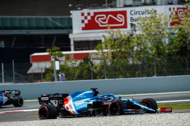 14 ALONSO Fernando (spa), Alpine F1 A521, action during the Formula 1 Aramco Gran Premio De Espana 2021 from May 07 to 10, 2021 on the Circuit de Barcelona-Catalunya, in Montmelo, near Barcelona, Spain FORMULE 1 : Grand prix d Espagne - Barcelone - Essais - 07 05 2021 DPPI Panoramic 