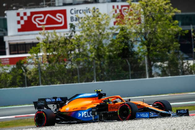 04 NORRIS Lando (gbr), McLaren MCL35M, action during the Formula 1 Aramco Gran Premio De Espana 2021 from May 07 to 10, 2021 on the Circuit de Barcelona-Catalunya, in Montmelo, near Barcelona, Spain FORMULE 1 : Grand prix d Espagne - Barcelone - Essais - 07 05 2021 DPPI Panoramic 