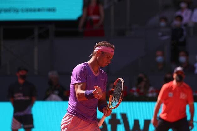 Rafa Nadal of Spain reacts against Alexander Zverev of Germany during the Mutua Madrid Open quarterfinal match against held in Madrid, Spain, 07 May 2021. Mutua Madrid Open tennis tournament !ACHTUNG: NUR REDAKTIONELLE NUTZUNG!  Copyright: xRodrigoxJimenezx GRAF1608 20210507-637560022884829991