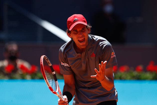 May 7, 2021, MADRID, MADRID, SPAIN: Dominic Thiem of Austria in action during his Men s Singles match, Quarter of Finals, against John Isner of United States on the ATP, Tennis Herren Masters 1000 - Mutua Madrid Open 2021 at La Caja Magica on May 7, 2021 in Madrid, Spain. MADRID SPAIN - ZUMAa181 20210507_zaa_a181_002 Copyright: xOscarxJ.xBarrosox