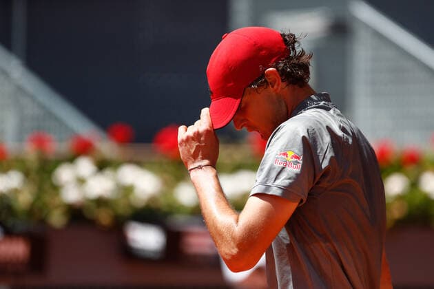 May 7, 2021, MADRID, MADRID, SPAIN: Dominic Thiem of Austria in action during his Men s Singles match, Quarter of Finals, against John Isner of United States on the ATP, Tennis Herren Masters 1000 - Mutua Madrid Open 2021 at La Caja Magica on May 7, 2021 in Madrid, Spain. MADRID SPAIN - ZUMAa181 20210507_zaa_a181_006 Copyright: xOscarxJ.xBarrosox