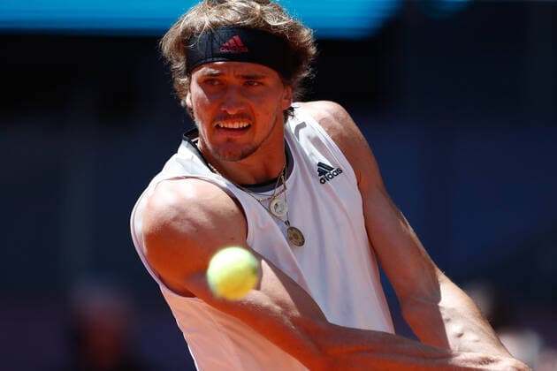 May 7, 2021, MADRID, MADRID, SPAIN: Alexander Zverev of Germany in action during his Men s Singles match, Quarter of Finals, against Rafael Nadal of Spain on the ATP, Tennis Herren Masters 1000 - Mutua Madrid Open 2021 at La Caja Magica on May 7, 2021 in Madrid, Spain. MADRID SPAIN - ZUMAa181 20210507_zaa_a181_014 Copyright: xOscarxJ.xBarrosox