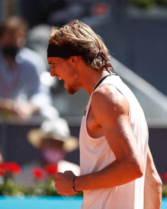 May 7, 2021, MADRID, MADRID, SPAIN: Alexander Zverev of Germany in action during his Men s Singles match, Quarter of Finals, against Rafael Nadal of Spain on the ATP, Tennis Herren Masters 1000 - Mutua Madrid Open 2021 at La Caja Magica on May 7, 2021 in Madrid, Spain. MADRID SPAIN - ZUMAa181 20210507_zaa_a181_026 Copyright: xOscarxJ.xBarrosox