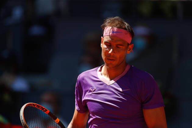 May 7, 2021, MADRID, MADRID, SPAIN: Rafael Nadal of Spain in action during his Men s Singles match, Quarter of Finals, against Alexander Zverev of Germany on the ATP, Tennis Herren Masters 1000 - Mutua Madrid Open 2021 at La Caja Magica on May 7, 2021 in Madrid, Spain. MADRID SPAIN - ZUMAa181 20210507_zaa_a181_029 Copyright: xOscarxJ.xBarrosox