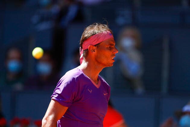 May 7, 2021, MADRID, MADRID, SPAIN: Rafael Nadal of Spain in action during his Men s Singles match, Quarter of Finals, against Alexander Zverev of Germany on the ATP, Tennis Herren Masters 1000 - Mutua Madrid Open 2021 at La Caja Magica on May 7, 2021 in Madrid, Spain. MADRID SPAIN - ZUMAa181 20210507_zaa_a181_030 Copyright: xOscarxJ.xBarrosox