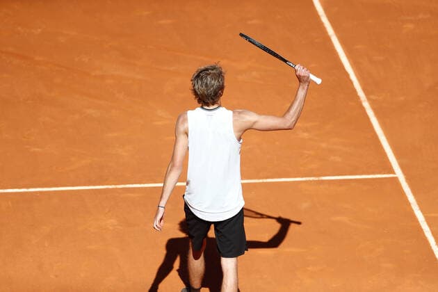 May 7, 2021, MADRID, MADRID, SPAIN: Alexander Zverev of Germany in action during his Men s Singles match, Quarter of Finals, against Rafael Nadal of Spain on the ATP, Tennis Herren Masters 1000 - Mutua Madrid Open 2021 at La Caja Magica on May 7, 2021 in Madrid, Spain. MADRID SPAIN - ZUMAa181 20210507_zaa_a181_039 Copyright: xOscarxJ.xBarrosox