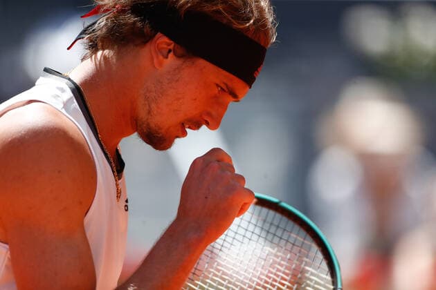 May 7, 2021, MADRID, MADRID, SPAIN: Alexander Zverev of Germany in action during his Men s Singles match, Quarter of Finals, against Rafael Nadal of Spain on the ATP, Tennis Herren Masters 1000 - Mutua Madrid Open 2021 at La Caja Magica on May 7, 2021 in Madrid, Spain. MADRID SPAIN - ZUMAa181 20210507_zaa_a181_056 Copyright: xOscarxJ.xBarrosox