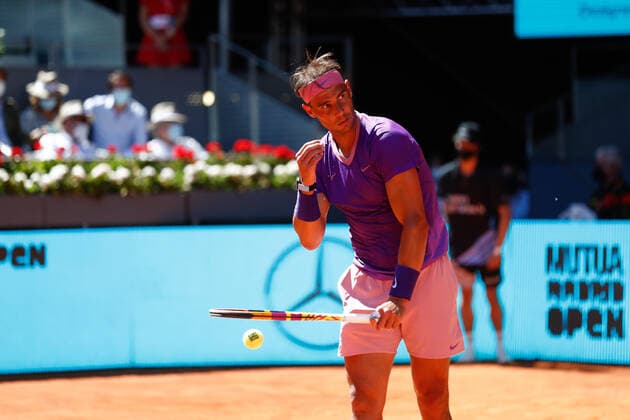 May 7, 2021, MADRID, MADRID, SPAIN: Rafael Nadal of Spain in action during his Men s Singles match, Quarter of Finals, against Alexander Zverev of Germany on the ATP, Tennis Herren Masters 1000 - Mutua Madrid Open 2021 at La Caja Magica on May 7, 2021 in Madrid, Spain. MADRID SPAIN - ZUMAa181 20210507_zaa_a181_063 Copyright: xOscarxJ.xBarrosox