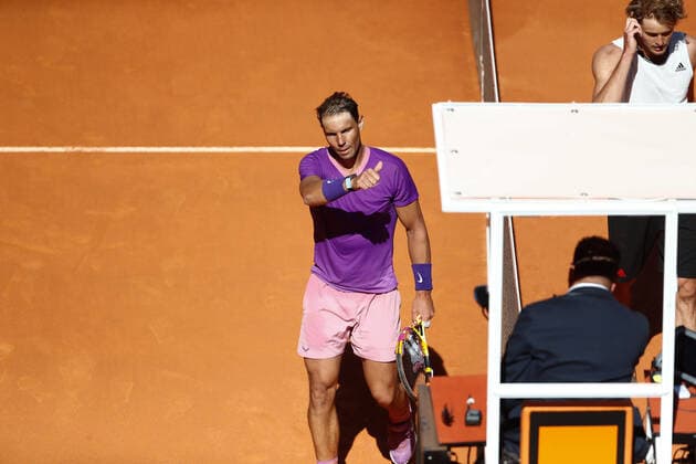 May 7, 2021, MADRID, MADRID, SPAIN: Rafael Nadal of Spain in action during his Men s Singles match, Quarter of Finals, against Alexander Zverev of Germany on the ATP, Tennis Herren Masters 1000 - Mutua Madrid Open 2021 at La Caja Magica on May 7, 2021 in Madrid, Spain. MADRID SPAIN - ZUMAa181 20210507_zaa_a181_064 Copyright: xOscarxJ.xBarrosox