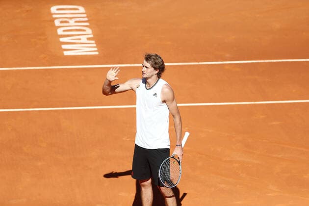 May 7, 2021, MADRID, MADRID, SPAIN: Alexander Zverev of Germany in action during his Men s Singles match, Quarter of Finals, against Rafael Nadal of Spain on the ATP, Tennis Herren Masters 1000 - Mutua Madrid Open 2021 at La Caja Magica on May 7, 2021 in Madrid, Spain. MADRID SPAIN - ZUMAa181 20210507_zaa_a181_065 Copyright: xOscarxJ.xBarrosox