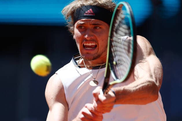 May 7, 2021, Madrid, Spain: ALEXANDER ZVEREV of Germany during Men s Singles Quarter Final against R. Nadal at the ATP, Tennis Herren Masters 1000 Mutua Madrid Open at La Caja Magica. Zverev wins 6:4, 6:4. Madrid Spain - ZUMAa181 20210507_zaa_a181_016 Copyright: xOscarxJ.xBarrosox