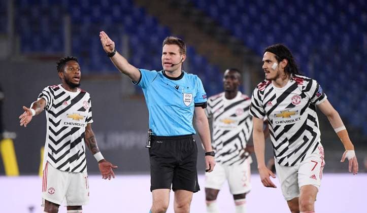 FOOTBALL EUROPE LEAGUE SEASON 2020 2021 Semi-Final Second leg AS Roma Manchester United FC 06 05 2021 Referees Felix Brych Germany and Fred li, Manchester United FC and Edinson Cavani Manchester United FC