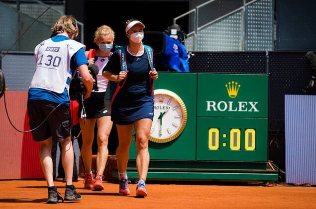 Mandatory Credit: Photo by Rob Prange Shutterstock (11888299b) Katerina Siniakova & Barbora Krejcikova of the Czech Republic in action during the doubles final of the 2021 Mutua Madrid Open WTA, Tennis Damen 1000 tournament Mutua Madrid Open, Tennis, La Caja Magica, Madrid, Spain - 08 May 2021 Mutua Madrid Open, Tennis, La Caja Magica, Madrid, Spain - 08 May 2021  Copyright: xRobxPrange Shutterstockx 11888299b