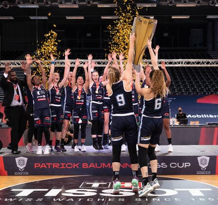 08 05 2021, Fribourg, St LÃ onard di Friborgo, Patrick Baumann Swiss Cup Women Geneve Elite Basket BCF Elfic Fribourg, Cheering with Cup at Elfic Fribourg Fribourg Switzerland  Copyright: xJustPictures.ch TilxBuergyx
