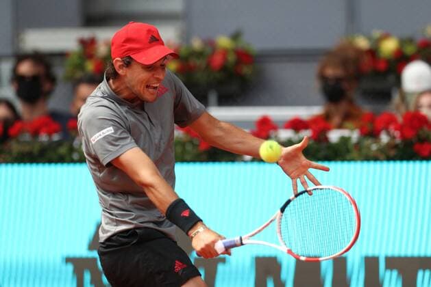Dominic Thiem of Austria in action during his semifinal match against Alexander Zverev of Germany at the Mutua Madrid Open tennis ?tournament in Madrid, central Spain, 08 May 2021. Alexander Zverev - Dominic Thiem !ACHTUNG: NUR REDAKTIONELLE NUTZUNG!  Copyright: xRodrigoxJimenezx GRAF2383 20210508-637560889951229222