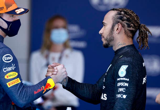 33 Max Verstappen NED, Red Bull Racing , 44 Lewis Hamilton GBR, Mercedes AMG Petronas F1 Team , F1 Grand Prix of Spain at Circuit de Barcelona Catalunya on May 8, 2021 in Barcelona, Spain Photo by HOCH ZWEI Barcelona Spain