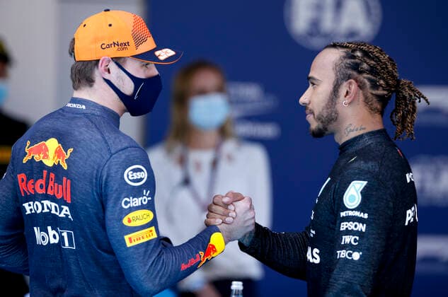 33 Max Verstappen NED, Red Bull Racing , 44 Lewis Hamilton GBR, Mercedes AMG Petronas F1 Team , F1 Grand Prix of Spain at Circuit de Barcelona Catalunya on May 8, 2021 in Barcelona, Spain Photo by HOCH ZWEI Barcelona Spain