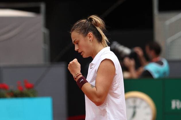 Aryna Sabalenka of Belarus in action against Ashleigh Barty of Australia in their final match at the Mutua Madrid Open tennis ?tournament in Madrid, central Spain, 08 May 2021. Aryna Sabalenka - Ashleigh Barty !ACHTUNG: NUR REDAKTIONELLE NUTZUNG!  Copyright: xRodrigoxJimenezx GRAF2557 20210508-637560975034687674