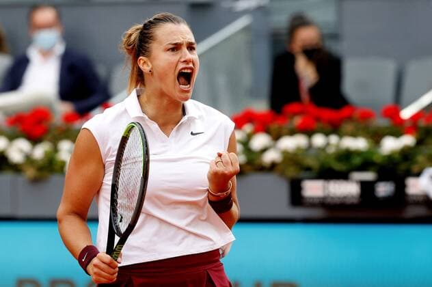 Aryna Sabalenka of Belarus reacts against Ashleigh Barty of Australia in their final match at the Mutua Madrid Open tennis ?tournament in Madrid, central Spain, 08 May 2021. Aryna Sabalenka - Ashleigh Barty !ACHTUNG: NUR REDAKTIONELLE NUTZUNG!  Copyright: xChemaxMoyax GRAF2569 20210508-637560981079279394